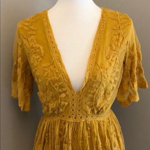Mustard yellow lace romper dress